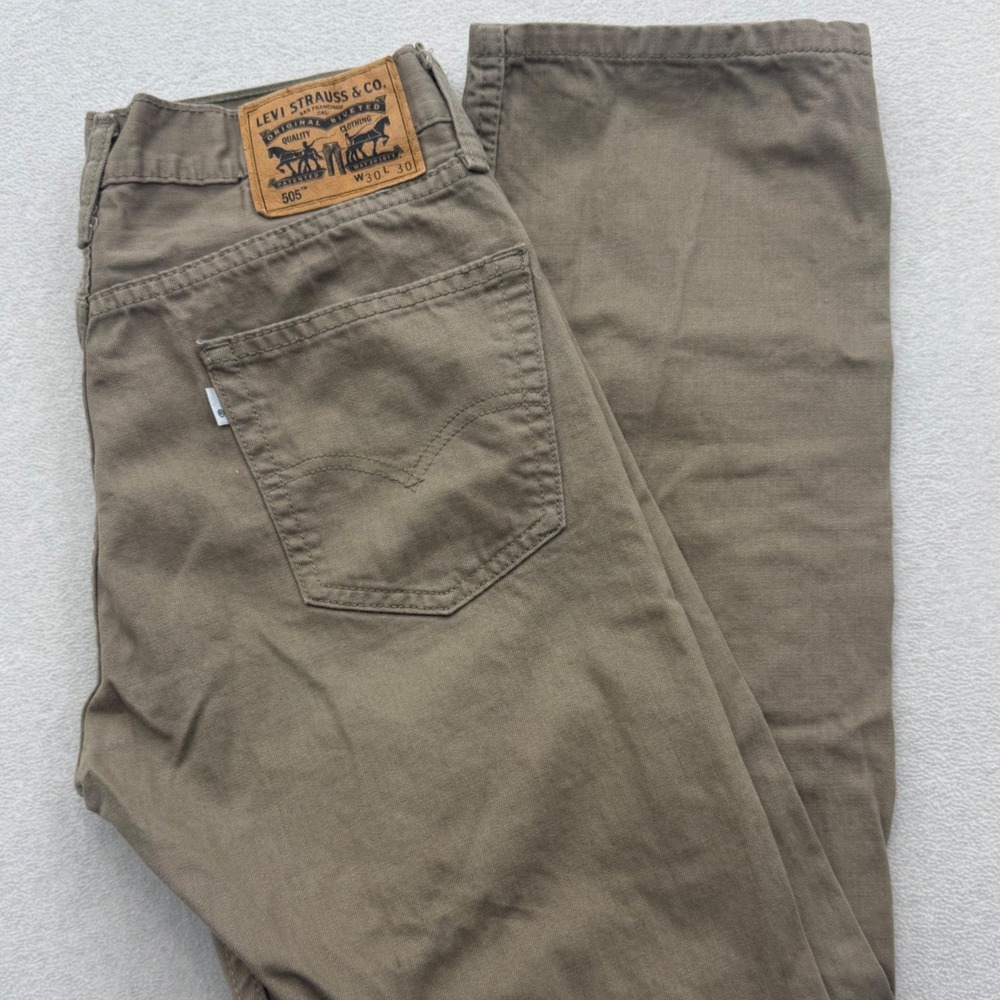 Levi Strauss 505 Regular Fit Pants Mens 30x30 Tan Khaki Straight Leg Trousers